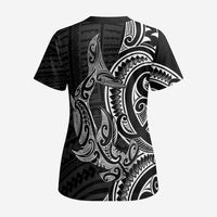 New Zealand Hammerhead Shark Scrub Top Maori Haehae Mangopare Black - Polynesian Pride