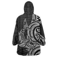 New Zealand Hammerhead Shark Wearable Blanket Hoodie Maori Haehae Mangopare Black - Polynesian Pride