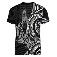 New Zealand Hammerhead Shark Women V-Neck T-Shirt Maori Haehae Mangopare Black - Polynesian Pride