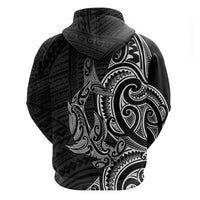 New Zealand Hammerhead Shark Zip Hoodie Maori Haehae Mangopare Black - Polynesian Pride
