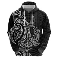 New Zealand Hammerhead Shark Zip Hoodie Maori Haehae Mangopare Black - Polynesian Pride