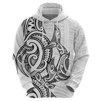 New Zealand Hammerhead Shark Hoodie Maori Haehae Mangopare White - Polynesian Pride