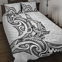 New Zealand Hammerhead Shark Quilt Bed Set Maori Haehae Mangopare White - Polynesian Pride