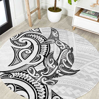 New Zealand Hammerhead Shark Round Carpet Maori Haehae Mangopare White - Polynesian Pride