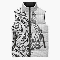 New Zealand Hammerhead Shark Sleeveless Puffer Jacket Maori Haehae Mangopare White - Polynesian Pride