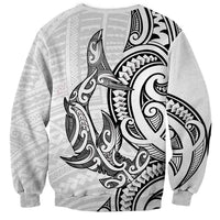 New Zealand Hammerhead Shark Sweatshirt Maori Haehae Mangopare White - Polynesian Pride