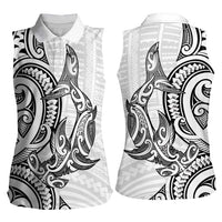 New Zealand Hammerhead Shark Women Sleeveless Polo Shirt Maori Haehae Mangopare White - Polynesian Pride