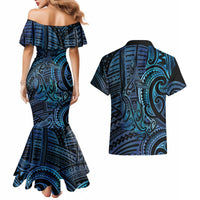 New Zealand Hammerhead Shark Couples Matching Mermaid Dress and Hawaiian Shirt Maori Haehae Mangopare Galaxy - Polynesian Pride