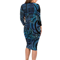 New Zealand Hammerhead Shark Family Matching Long Sleeve Bodycon Dress and Hawaiian Shirt Maori Haehae Mangopare Galaxy - Polynesian Pride