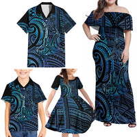 New Zealand Hammerhead Shark Family Matching Off Shoulder Maxi Dress and Hawaiian Shirt Maori Haehae Mangopare Galaxy - Polynesian Pride