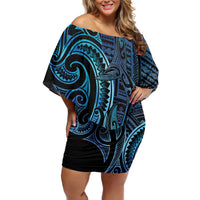New Zealand Hammerhead Shark Off Shoulder Short Dress Maori Haehae Mangopare Galaxy - Polynesian Pride