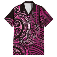 New Zealand Hammerhead Shark Family Matching Summer Maxi Dress and Hawaiian Shirt Maori Haehae Mangopare Pink - Polynesian Pride