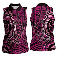 New Zealand Hammerhead Shark Women Sleeveless Polo Shirt Maori Haehae Mangopare Pink - Polynesian Pride