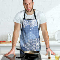 Blue Palaka Japanese Patterns Apron Asanoha Seigaiha Sakura Motif - Polynesian Pride