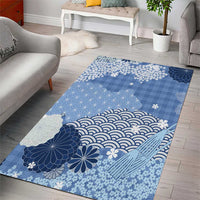 Blue Palaka Japanese Patterns Area Rug Asanoha Seigaiha Sakura Motif - Polynesian Pride