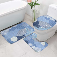 Blue Palaka Japanese Patterns Bathroom Set Asanoha Seigaiha Sakura Motif - Polynesian Pride