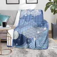 Blue Palaka Japanese Patterns Blanket Asanoha Seigaiha Sakura Motif - Polynesian Pride