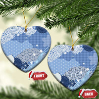 Blue Palaka Japanese Patterns Ceramic Ornament Asanoha Seigaiha Sakura Motif - Polynesian Pride