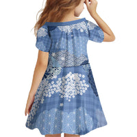 Blue Palaka Japanese Patterns Family Matching Summer Maxi Dress and Hawaiian Shirt Asanoha Seigaiha Sakura Motif - Polynesian Pride