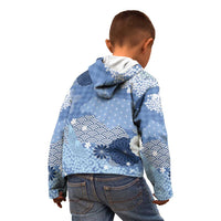 Blue Palaka Japanese Patterns Kid Hoodie Asanoha Seigaiha Sakura Motif - Polynesian Pride