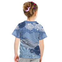 Blue Palaka Japanese Patterns Kid T Shirt Asanoha Seigaiha Sakura Motif LT14 - Polynesian Pride