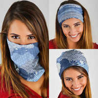 Blue Palaka Japanese Patterns Neck Gaiter Asanoha Seigaiha Sakura Motif - Polynesian Pride