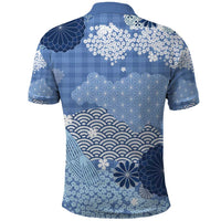 Blue Palaka Japanese Patterns Polo Shirt Asanoha Seigaiha Sakura Motif - Polynesian Pride