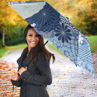 Blue Palaka Japanese Patterns Umbrella Asanoha Seigaiha Sakura Motif - Polynesian Pride