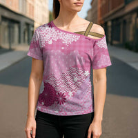 Pink Palaka Japanese Patterns Cross Shoulder Shirt Asanoha Seigaiha Sakura Motif LT14 - Polynesian Pride