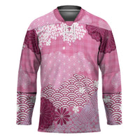 Pink Palaka Japanese Patterns Hockey Jersey Asanoha Seigaiha Sakura Motif LT14 Unisex Pink - Polynesian Pride