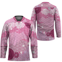 Pink Palaka Japanese Patterns Hockey Jersey Asanoha Seigaiha Sakura Motif LT14 - Polynesian Pride