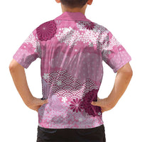 Pink Palaka Japanese Patterns Kid Hawaiian Shirt Asanoha Seigaiha Sakura Motif LT14 - Polynesian Pride