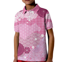 Pink Palaka Japanese Patterns Kid Polo Shirt Asanoha Seigaiha Sakura Motif - Polynesian Pride