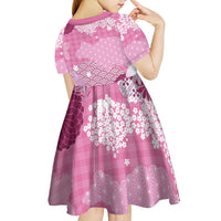 Pink Palaka Japanese Patterns Kid Short Sleeve Dress Asanoha Seigaiha Sakura Motif - Polynesian Pride
