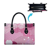 Pink Palaka Japanese Patterns Leather Bag Asanoha Seigaiha Sakura Motif - Polynesian Pride