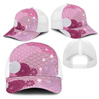 Pink Japanese Traditional Motifs Mesh Trucker Cap Palaka With Asanoha Seigaiha Sakura LT14 - Polynesian Pride
