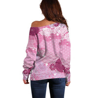 Pink Palaka Japanese Patterns Off Shoulder Sweater Asanoha Seigaiha Sakura Motif - Polynesian Pride