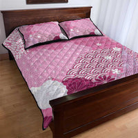 Pink Palaka Japanese Patterns Quilt Bed Set Asanoha Seigaiha Sakura Motif - Polynesian Pride