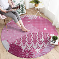 Pink Palaka Japanese Patterns Round Carpet Asanoha Seigaiha Sakura Motif LT14 - Polynesian Pride