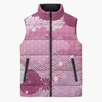 Pink Palaka Japanese Patterns Sleeveless Puffer Jacket Asanoha Seigaiha Sakura Motif LT14 Unisex Pink - Polynesian Pride