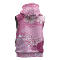 Pink Palaka Japanese Patterns Sleeveless Zip Hoodie Asanoha Seigaiha Sakura Motif - Polynesian Pride