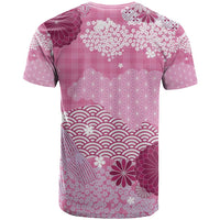 Pink Palaka Japanese Patterns T Shirt Asanoha Seigaiha Sakura Motif - Polynesian Pride