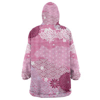 Pink Palaka Japanese Patterns Wearable Blanket Hoodie Asanoha Seigaiha Sakura Motif LT14 - Polynesian Pride