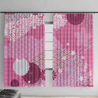 Pink Palaka Japanese Patterns Window Curtain Asanoha Seigaiha Sakura Motif - Polynesian Pride