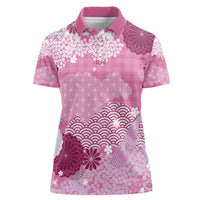 Pink Palaka Japanese Patterns Women Polo Shirt Asanoha Seigaiha Sakura Motif - Polynesian Pride