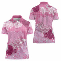 Pink Palaka Japanese Patterns Women Polo Shirt Asanoha Seigaiha Sakura Motif - Polynesian Pride