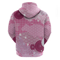 Pink Palaka Japanese Patterns Zip Hoodie Asanoha Seigaiha Sakura Motif - Polynesian Pride
