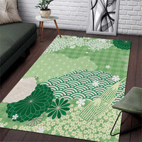 Green Palaka Japanese Patterns Area Rug Asanoha Seigaiha Sakura Motif - Polynesian Pride