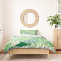 Green Palaka Japanese Patterns Bedding Set Asanoha Seigaiha Sakura Motif - Polynesian Pride