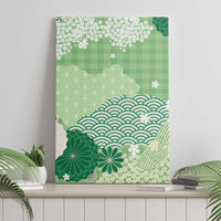Green Palaka Japanese Patterns Canvas Wall Art Asanoha Seigaiha Sakura Motif LT14 - Polynesian Pride